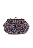 White, Blue & Multi Silk Patola Print Clutch