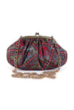 Stone Blue, Coral & Multi Silk Patola Print Gathered Clutch