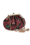 Green, Red & Multi Silk Patola Print Gathered Clutch