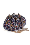 White, Blue & Multi Silk Patola Print Gathered Clutch