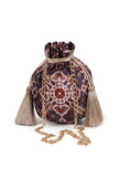 Brinda Blue & Multi Silk Patola Print Potli With Tassels
