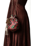 Aarna Green, Red & Multi Silk Patola Print Potli With Tassels