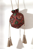 Aarna Green, Red & Multi Silk Patola Print Potli With Tassels