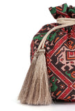 Aarna Green, Red & Multi Silk Patola Print Potli With Tassels
