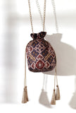 Advika Blue & Multi Silk Patola Print Potli With Tassels
