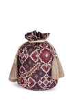 Advika Blue & Multi Silk Patola Print Potli With Tassels