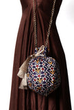 Chahat Blue, White & Multi Silk Patola Print Potli With Tassels
