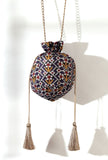 Chahat Blue, White & Multi Silk Patola Print Potli With Tassels