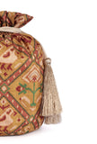 Chhaya Golden & Multi Silk Patola Print Potli With Tassels