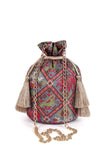 Estaa Blue & Multi Silk Patola Print Potli With Tassels