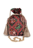 Eishika Black & Multi Silk Patola Print Potli With Tassels