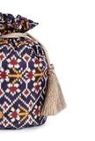 Idika Blue, White & Multi Silk Patola Print Potli With Tassels