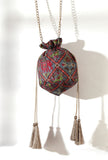 Kashvi Blue, Coral & Multi Silk Patola Print Potli With Tassels