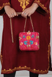 Pink velvety box clutch
