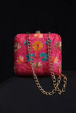 Pink velvety box clutch