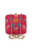 Pink velvety box clutch