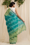 Set Of 2: Turquoise Blue Kota Doria Cotton Saree With 
Embroidered Stitched Blouse
