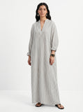 Monochrome Muse Striped Cotton Maxi Shirt Dress