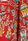 Set of 2: Maroon Asymmetric Kalamkari Cape with Maxi