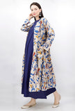 Set of 2 - Kalamkari Cape with Maxi Dress in Blue & Beige