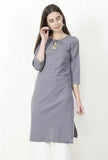 Grey Cotton Flex Straight Fit Kurta