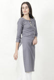 Grey Cotton Flex Straight Fit Kurta