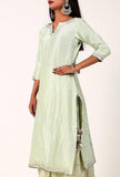 Pistachio Green Pure Chanderi Kurta With Gota Detailing