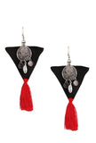 Red And Black Coin Tassel Earrings