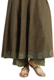 Khaki Green Cotton Anarkali With Ajrakh Border