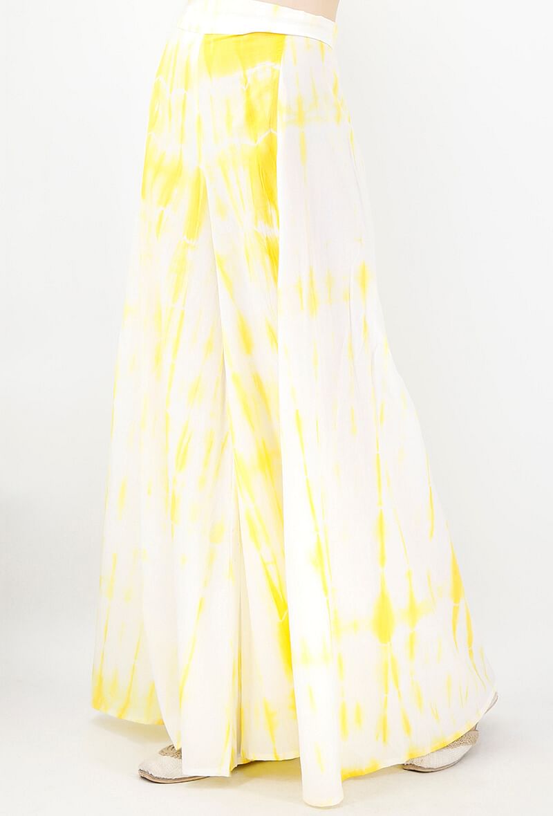 Summer Yellow And White Tie And Dye Cotton Palazzo