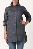 Dark Grey Handloom Cotton Asymmetrical Shirt