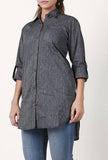 Dark Grey Handloom Cotton Asymmetrical Shirt