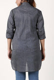 Dark Grey Handloom Cotton Asymmetrical Shirt