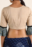 Beige Three Quarter South Cotton Blouse With Ajrakh Bell Sleeves