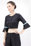Black Cotton Blouse With Bell Sleeves