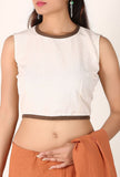 Off White Padded Cotton Blouse With Keyhole Back