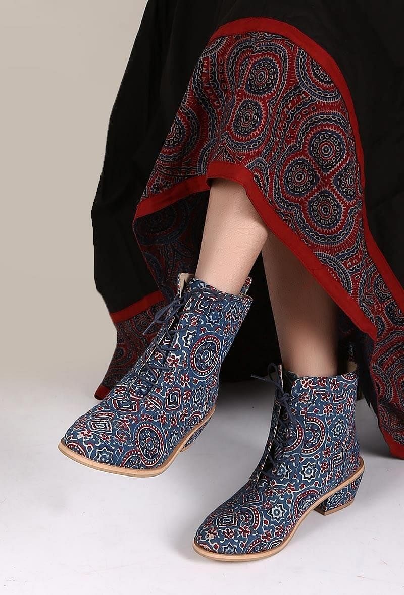 Evolving Ajrakh Lace Up Boots