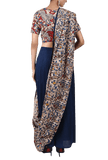 Navy Blue Pure Cotton Stitched Saree With Detachable Kalamkari Pallu