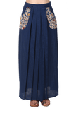 Navy Blue Pure Cotton Stitched Saree With Detachable Kalamkari Pallu