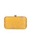 Sunshine Yellow Brocade Box Clutch with Sling (8 X 2 X 4.5)