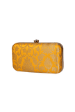 Sunshine Yellow Brocade Box Clutch with Sling (8 X 2 X 4.5)