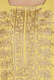 Yellow Aari Zari Embroidered Semi Pashmina Kurta