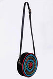 Black Aari Embroidery Round Suede Sling Bag