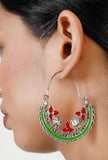 Red-Grass Green Silver Plated Earrings (2.5