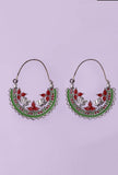Red-Grass Green Silver Plated Earrings (2.5"x2.1")