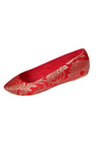 Red Brocade Pointed Toe Ballerina Flats