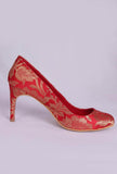 Red Pencil Heels In Brocade