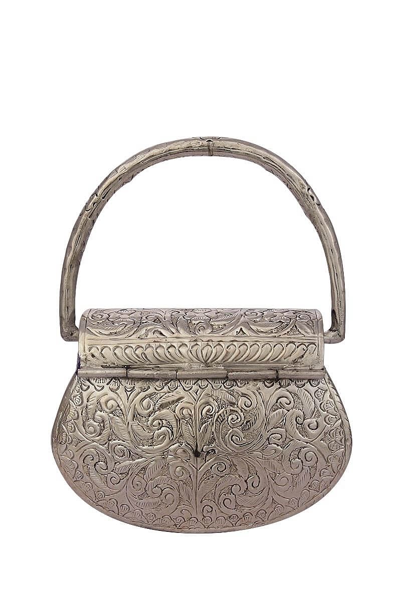 Nazakhat Silver Plated Brass Box Clutch Bag (5.7"x4.5"x2")