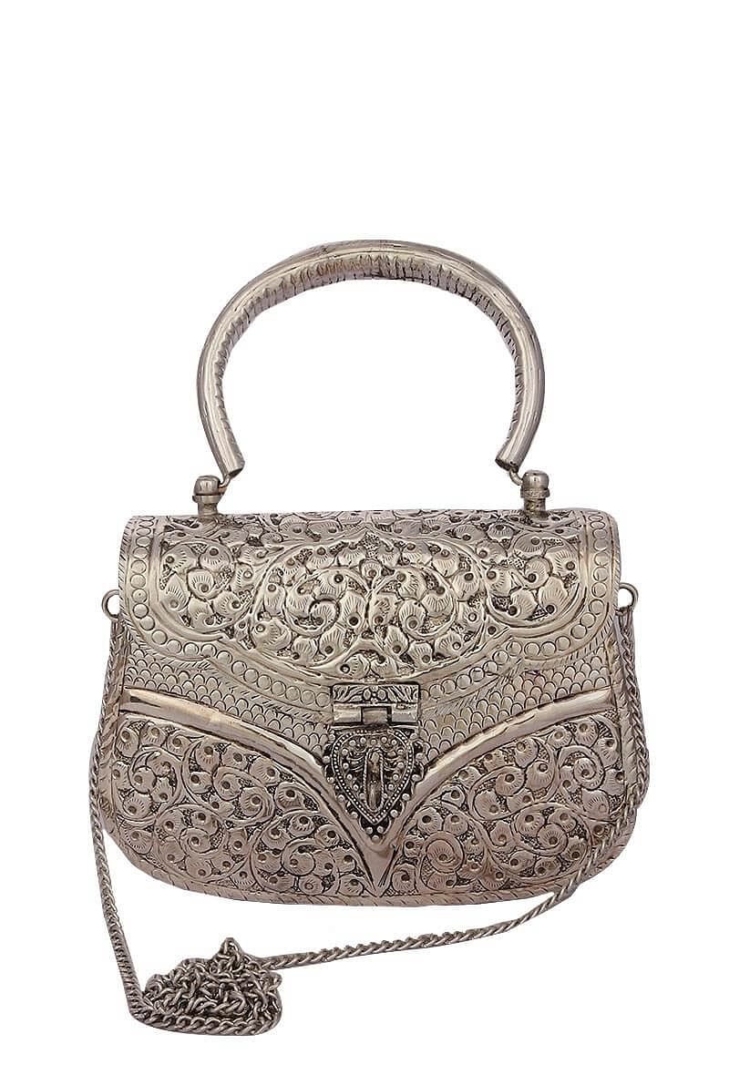 Aashna Silver Plated Brass Box Sling Bag (6.8"x4.7"x2")
