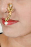 Floral Gold Plated Marathi Nath With Pearl